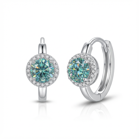Vega Blue-Green Crystal Halo Earrings